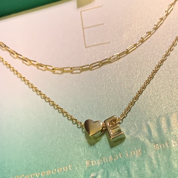 A New Day 14K Gold Dipped “E” Initial with Heart Chain Necklace - Picture 3 of 7